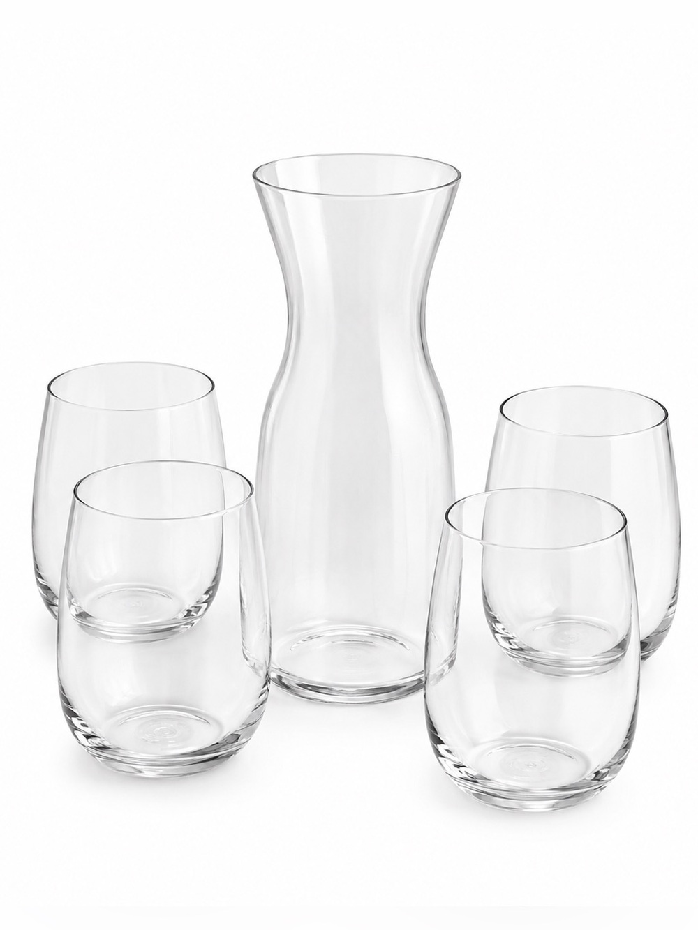 Krosno 5 Piece Glass Carafe Set | Decanter + 4 Stemless Wine Glasses